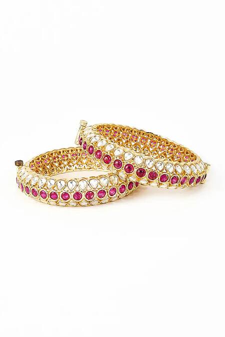 Shop_Vivinia By Vidhi Mehra_Gold Plated Polki, Kundan Saadgi Embellished Bangles Set Of 2 _Online_at_Aza_Fashions