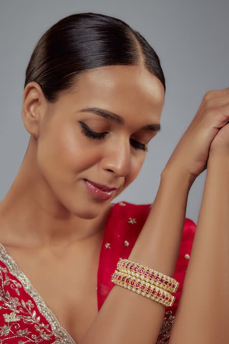 Vivinia By Vidhi Mehra Saadgi Kundan Embellished Bangles Set Of 2 