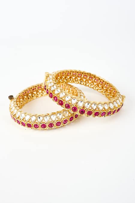 Vivinia By Vidhi Mehra Saadgi Kundan Embellished Bangles Set Of 2 