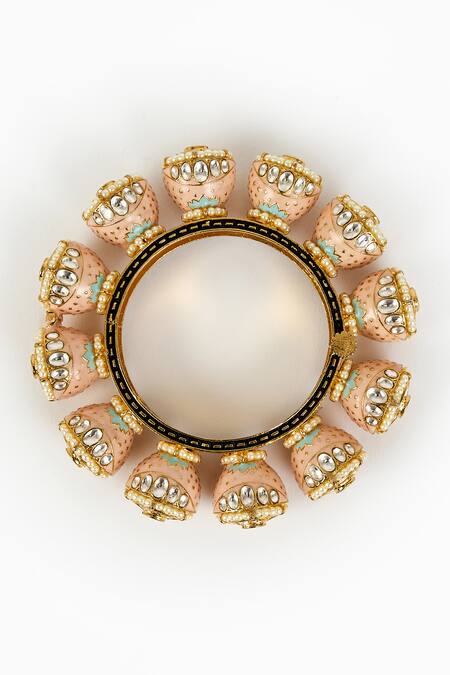 Vivinia By Vidhi Mehra_Gold Plated Pearls Kundan Embellished Kada Bangle _Online_at_Aza_Fashions