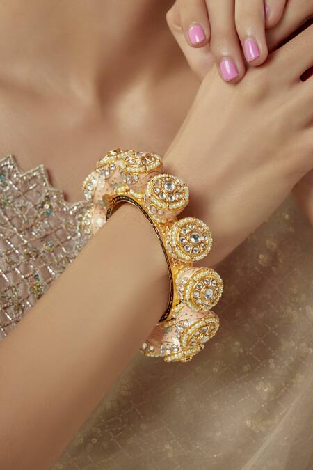 Buy_Vivinia By Vidhi Mehra_Gold Plated Pearls Kundan Embellished Kada Bangle _Online_at_Aza_Fashions