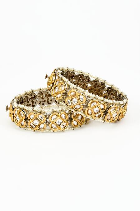 Vivinia By Vidhi Mehra_Gold Plated Zari, Pearls Kundan And Embellished Bangles Set _Online_at_Aza_Fashions