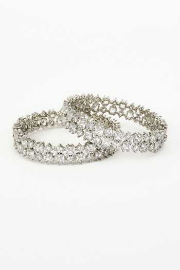 Shop Vivinia By Vidhi Mehra Silver Plated Zari Zircon Encrusted Bangles Set at Aza Fashions Shop_Vivinia By Vidhi Mehra_Silver Plated Zari Zircon Encrusted Bangles Set _at_Aza_Fashions