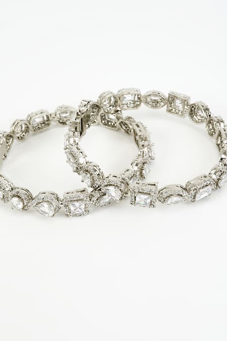 Vivinia By Vidhi Mehra Silver Plated Zari Zircon Encrusted Bangles Set Online at Aza Fashions Vivinia By Vidhi Mehra_Silver Plated Zari Zircon Encrusted Bangles Set _Online_at_Aza_Fashions