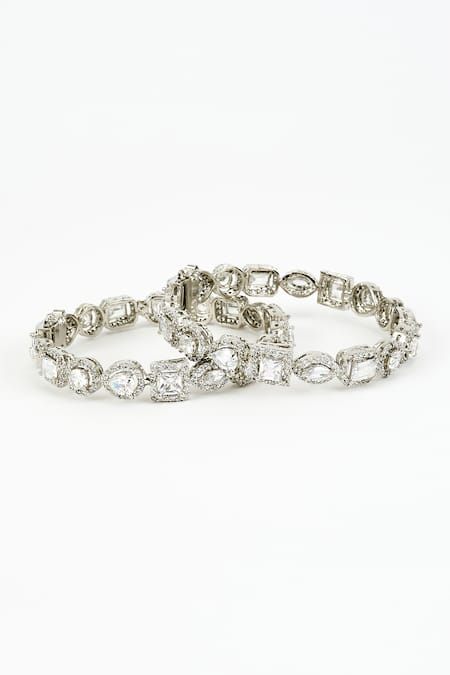 Shop Vivinia By Vidhi Mehra Silver Plated Zari Zircon Encrusted Bangles Set at Aza Fashions Shop_Vivinia By Vidhi Mehra_Silver Plated Zari Zircon Encrusted Bangles Set _at_Aza_Fashions