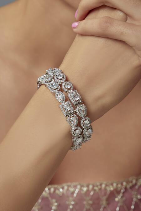 Buy Vivinia By Vidhi Mehra Silver Plated Zari Zircon Encrusted Bangles Set Online at Aza Fashions Buy_Vivinia By Vidhi Mehra_Silver Plated Zari Zircon Encrusted Bangles Set _Online_at_Aza_Fashions