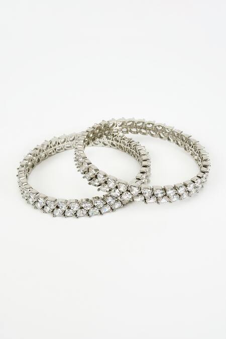 Vivinia By Vidhi Mehra_Silver Plated Zircon Diamond Zia Bloom Vine Bangles Set Of 2 _Online_at_Aza_Fashions