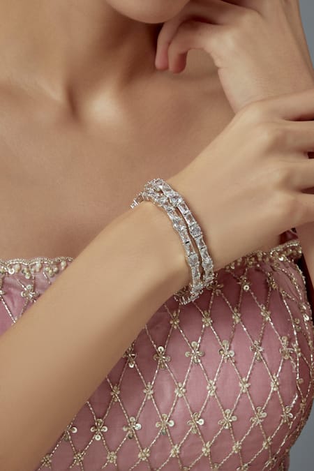 Vivinia By Vidhi Mehra Silver Plated Zircon Zia Embellished Kada Bangle