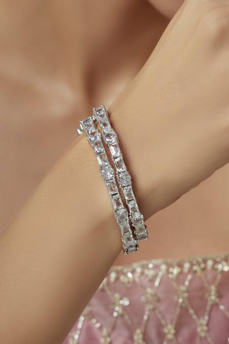 Vivinia By Vidhi Mehra Silver Plated Zircon Zia Embellished Kada Bangle Online at Aza Fashions Vivinia By Vidhi Mehra_Silver Plated Zircon Zia Embellished Kada Bangle _Online_at_Aza_Fashions