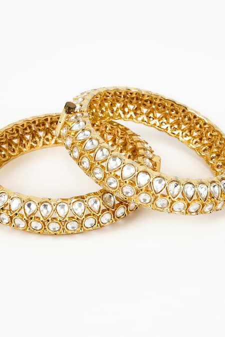 Vivinia By Vidhi Mehra_Gold Plated Zari Floral Vine Kundan Bangles Set _Online_at_Aza_Fashions