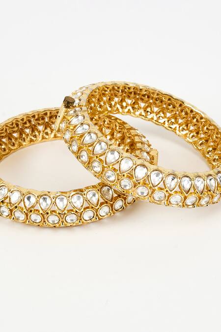 Buy_Vivinia By Vidhi Mehra_Gold Plated Zari Floral Vine Kundan Bangles Set _Online_at_Aza_Fashions