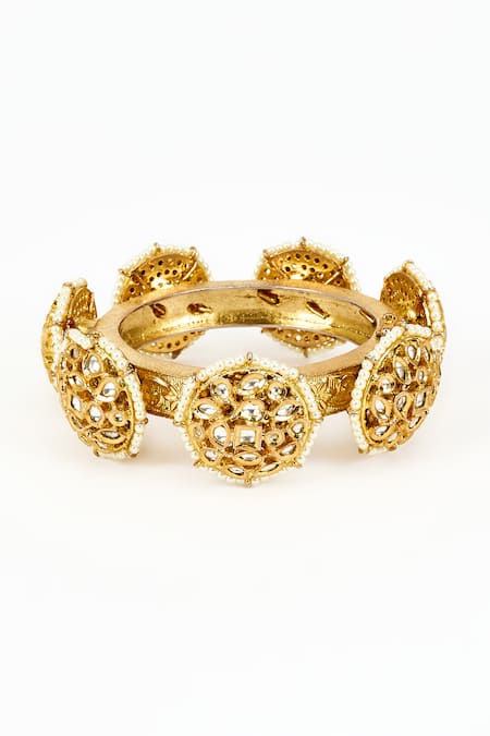 Vivinia By Vidhi Mehra_Gold Plated Polki, Kundan Saadgi Embellished Kada Bangle _Online_at_Aza_Fashions