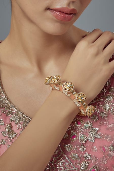 Vivinia By Vidhi Mehra Kundan Gold Plated Floral Kada Bangle 