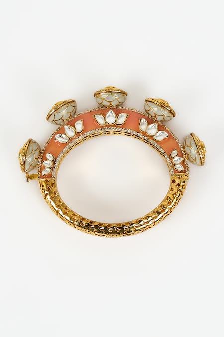 Buy_Vivinia By Vidhi Mehra_Gold Plated Zari Kundan Floral Kada Bangle _Online_at_Aza_Fashions