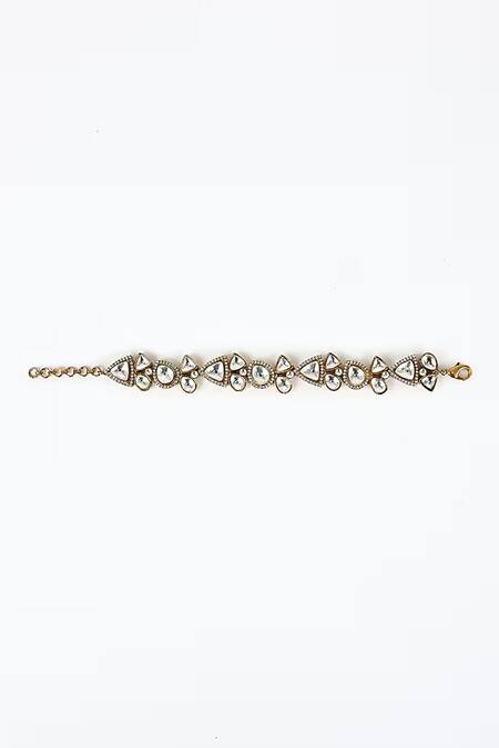 Vivinia By Vidhi Mehra_Gold Plated Stones Polki And Kundan Bloom Vine Bracelet _Online_at_Aza_Fashions