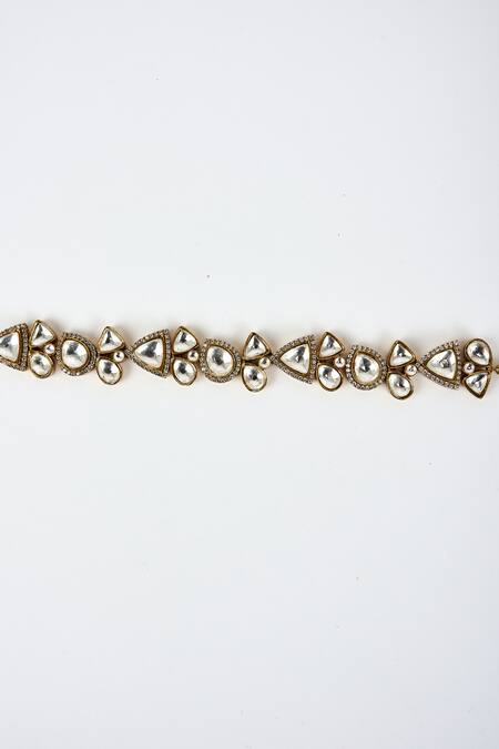 Shop_Vivinia By Vidhi Mehra_Gold Plated Stones Polki And Kundan Bloom Vine Bracelet _Online_at_Aza_Fashions