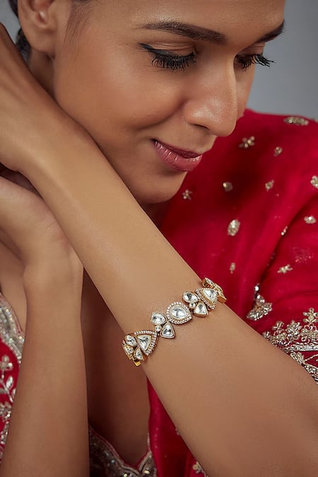 Vivinia By Vidhi Mehra Gold Polki & Kundan Bloom Vine Bracelet