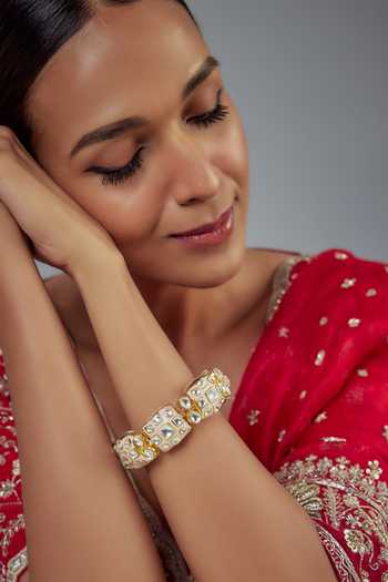 Shop_Vivinia By Vidhi Mehra_Gold Plated Stones, Crystals Kundan And Polki Designer Bracelet _Online_at_Aza_Fashions