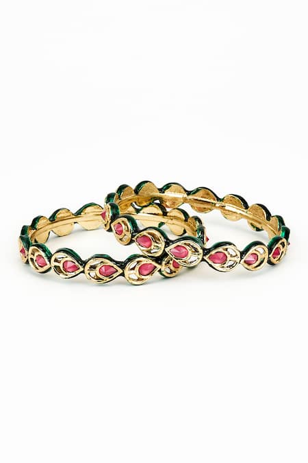 Vivinia By Vidhi Mehra Kundan & Polki Teardrop Bangles Set 