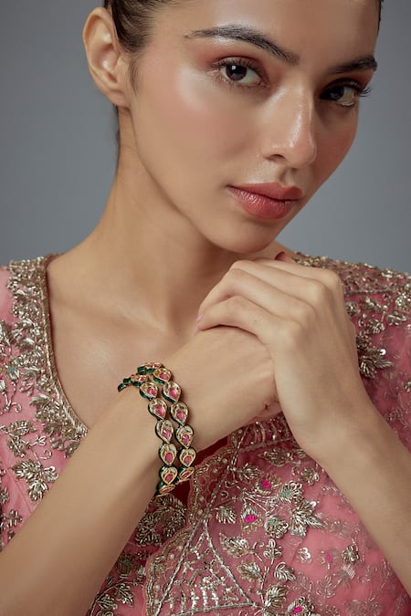 Vivinia By Vidhi Mehra Kundan & Polki Teardrop Bangles Set 