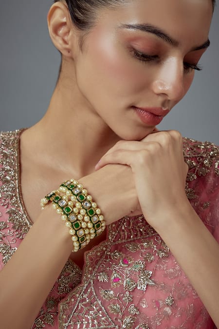 VIVINIA by Vidhi Mehra Kundan & Pearl Embellished Bangles Set 