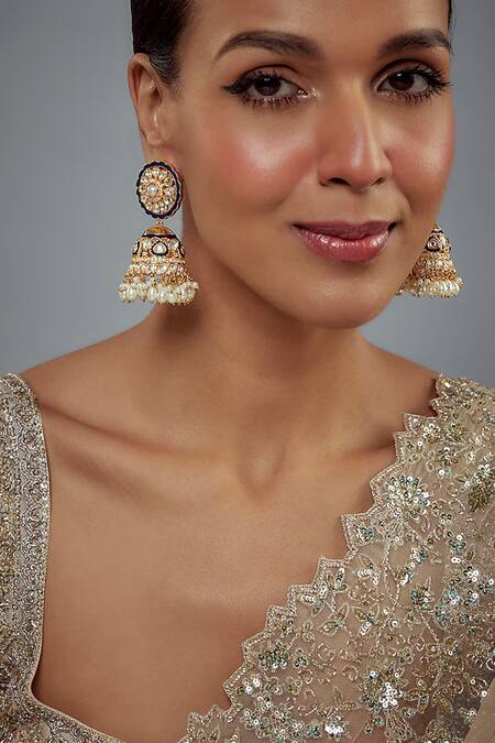 VIVINIA by Vidhi Mehra Gold Kundan Embellished Jhumka Earrings 