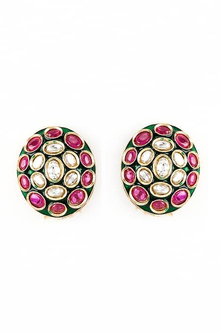 Vivinia By Vidhi Mehra Burgandi Kundan Embellished Stud Earrings 