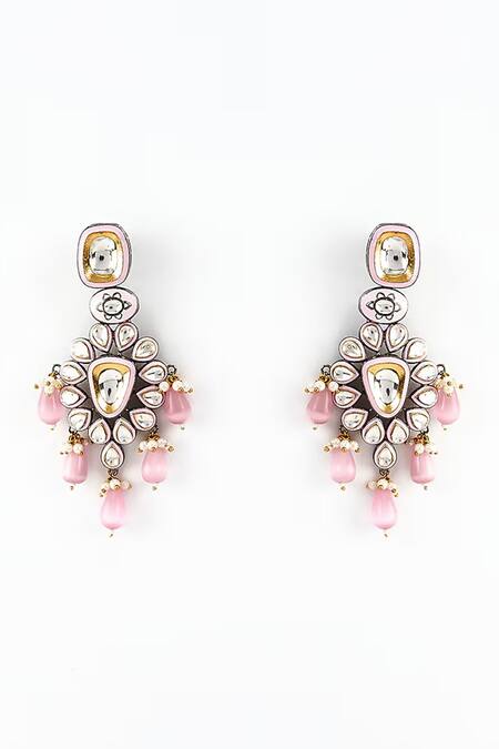 Shop Vivinia By Vidhi Mehra Gold Plated Polki, Kundan, Beads, Stones Saadgi Embellished Cluster Earrings at Aza Fashions Shop_Vivinia By Vidhi Mehra_Gold Plated Polki, Kundan, Beads, Stones Saadgi Embellished Cluster Earrings _at_Aza_Fashions