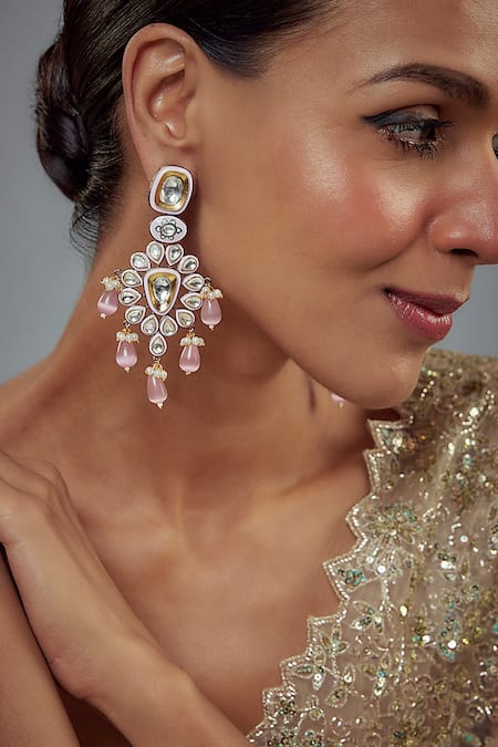 VIVINIA by Vidhi Mehra Saadgi Polki Embellished Cluster Earrings 