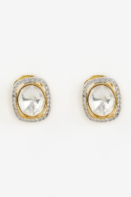 Shop Vivinia By Vidhi Mehra Gold Plated Polki, Kundan Florence Embellished Studs at Aza Fashions Shop_Vivinia By Vidhi Mehra_Gold Plated Polki, Kundan Florence Embellished Studs _at_Aza_Fashions