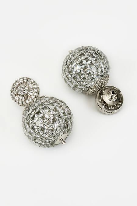 Vivinia By Vidhi Mehra Silver Plated Crystal, Cubic Zirconia Zia Embellished Earrings Online at Aza Fashions Vivinia By Vidhi Mehra_Silver Plated Crystal, Cubic Zirconia Zia Embellished Earrings _Online_at_Aza_Fashions