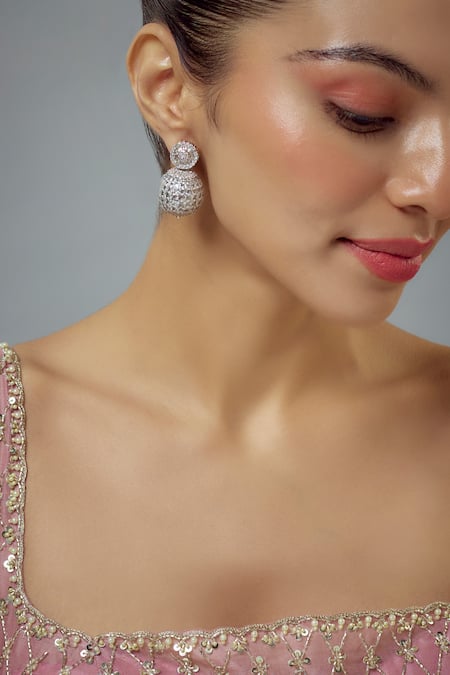 Vivinia By Vidhi Mehra Silver Plated Crystal, Cubic Zirconia Zia Embellished Earrings