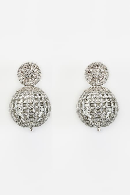 Shop Vivinia By Vidhi Mehra Silver Plated Crystal, Cubic Zirconia Zia Embellished Earrings at Aza Fashions Shop_Vivinia By Vidhi Mehra_Silver Plated Crystal, Cubic Zirconia Zia Embellished Earrings _at_Aza_Fashions