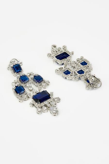 Vivinia By Vidhi Mehra_Blue Crystals Floral Cubic Zirconia Danglers _Online_at_Aza_Fashions