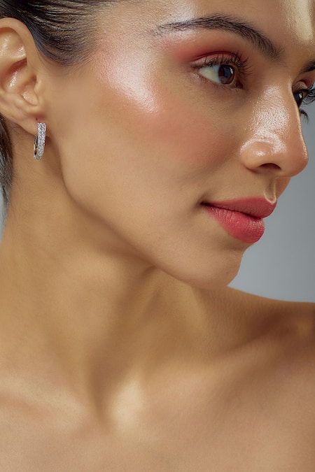 Shop Vivinia By Vidhi Mehra Silver Plated Crystal, Pearl, Cubic Zia Embellished Floral Hoop Jhumkas Online at Aza Fashions Shop_Vivinia By Vidhi Mehra_Silver Plated Crystal, Pearl, Cubic Zia Embellished Floral Hoop Jhumkas _Online_at_Aza_Fashions