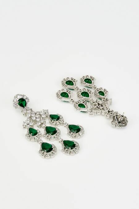 Vivinia By Vidhi Mehra_Silver Plated Cubic Zirconia Zia Drop Embellished Earrings _Online_at_Aza_Fashions