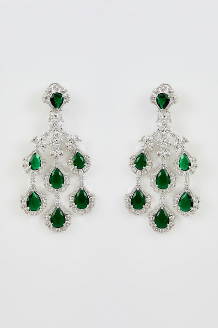 Shop_Vivinia By Vidhi Mehra_Silver Plated Cubic Zirconia Zia Drop Embellished Earrings _at_Aza_Fashions