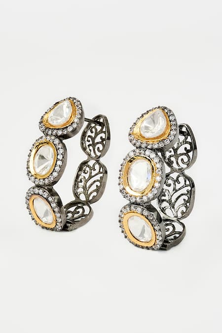 Vivinia By Vidhi Mehra Florence Drop Patterned Kundan Hoop Earrings 