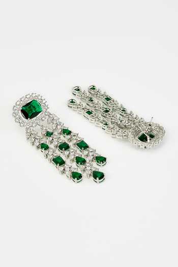Vivinia By Vidhi Mehra_Silver Plated Green Cubic Zirconia Danglers _Online_at_Aza_Fashions