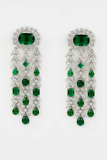 Vivinia By Vidhi Mehra Silver Green Cubic Zirconia Danglers 