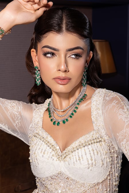 Buy_Shourya Gatha_Off White Tulle, Satin, Polyester, Mermaid Lehenga Set With Embroidered Blouse _Online_at_Aza_Fashions