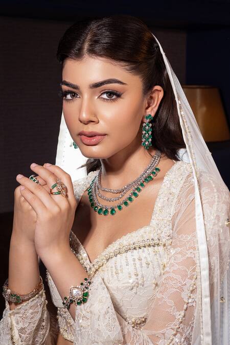 Shop_Shourya Gatha_Off White Tulle, Satin, Polyester, Mermaid Lehenga Set With Embroidered Blouse _Online_at_Aza_Fashions