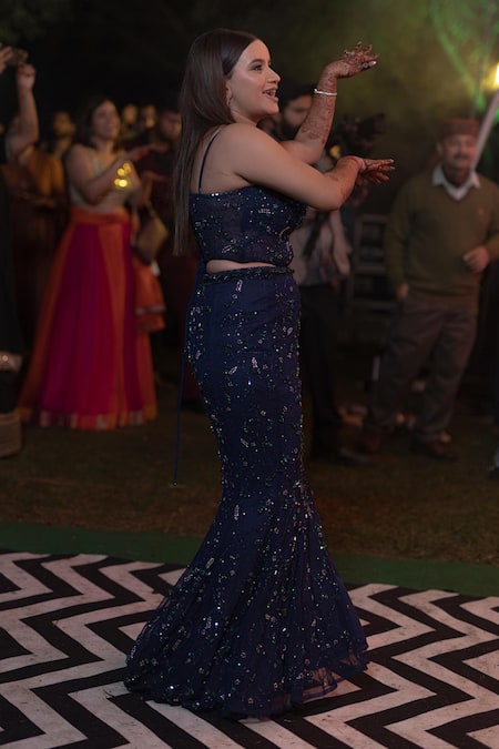 Shourya Gatha Midnight Hand Embroidered Mermaid Lehenga Set 