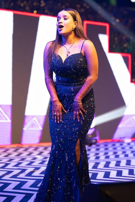 Shop_Shourya Gatha_Blue Tulle, Polyester, Hard Net, Midnight Hand Embroidered Mermaid Lehenga Set 