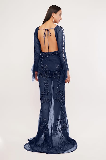 Shourya Gatha Crystal Embroidered Plunge V Gown 