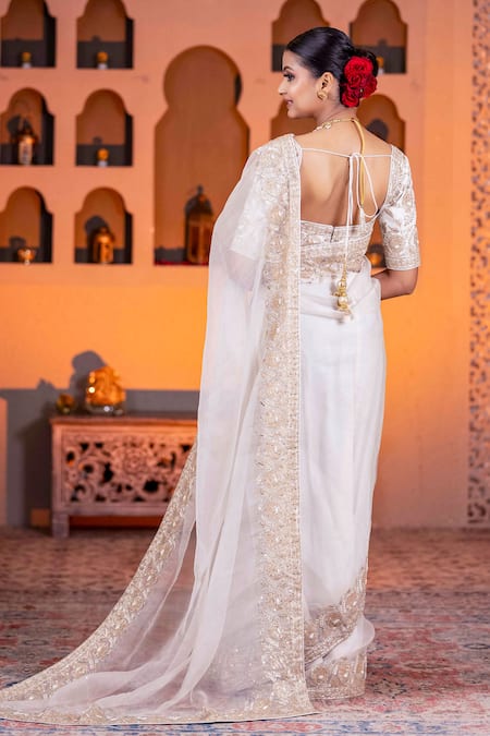 Nidhi Kejriwal Zari Floral Embroidered Border Saree With Blouse 