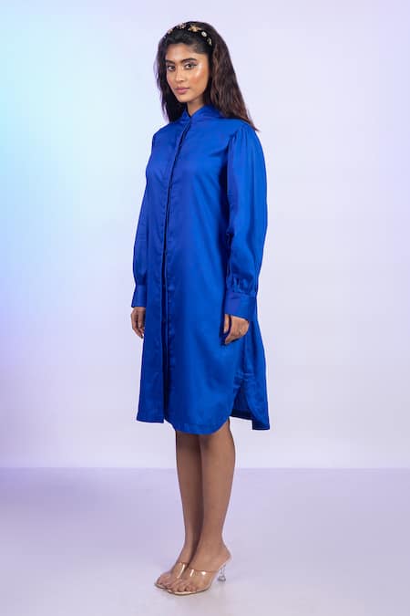 Buy Vishwa By Pinki Sinha Blue Cotton Mandarin Collar Shirt Dress Online at Aza Fashions Buy_Vishwa By Pinki Sinha_Blue Cotton Mandarin Collar Shirt Dress _Online_at_Aza_Fashions