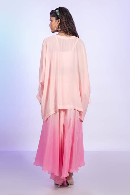 Vishwa By Pinki Sinha Plain Kaftan Top & Ombre Draped Pant Set 
