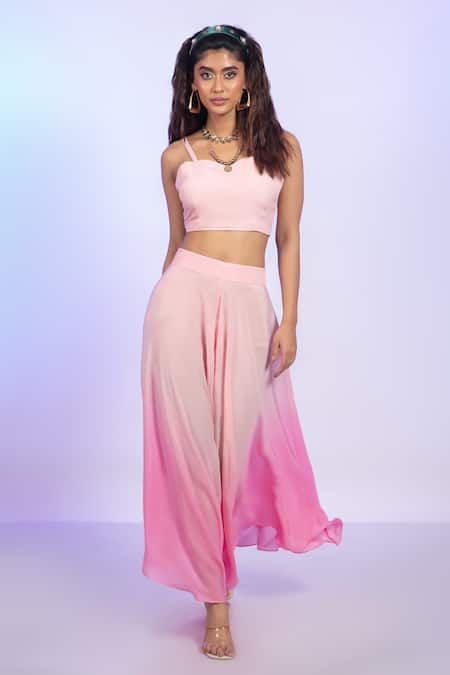 Vishwa By Pinki Sinha Pink Top & Ombre Draped Pant Set 