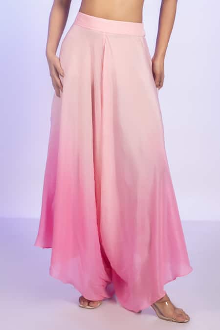 Vishwa By Pinki Sinha_Pink Crepe Sweetheart Neck Top And Ombre Draped Pant Set _at_Aza_Fashions
